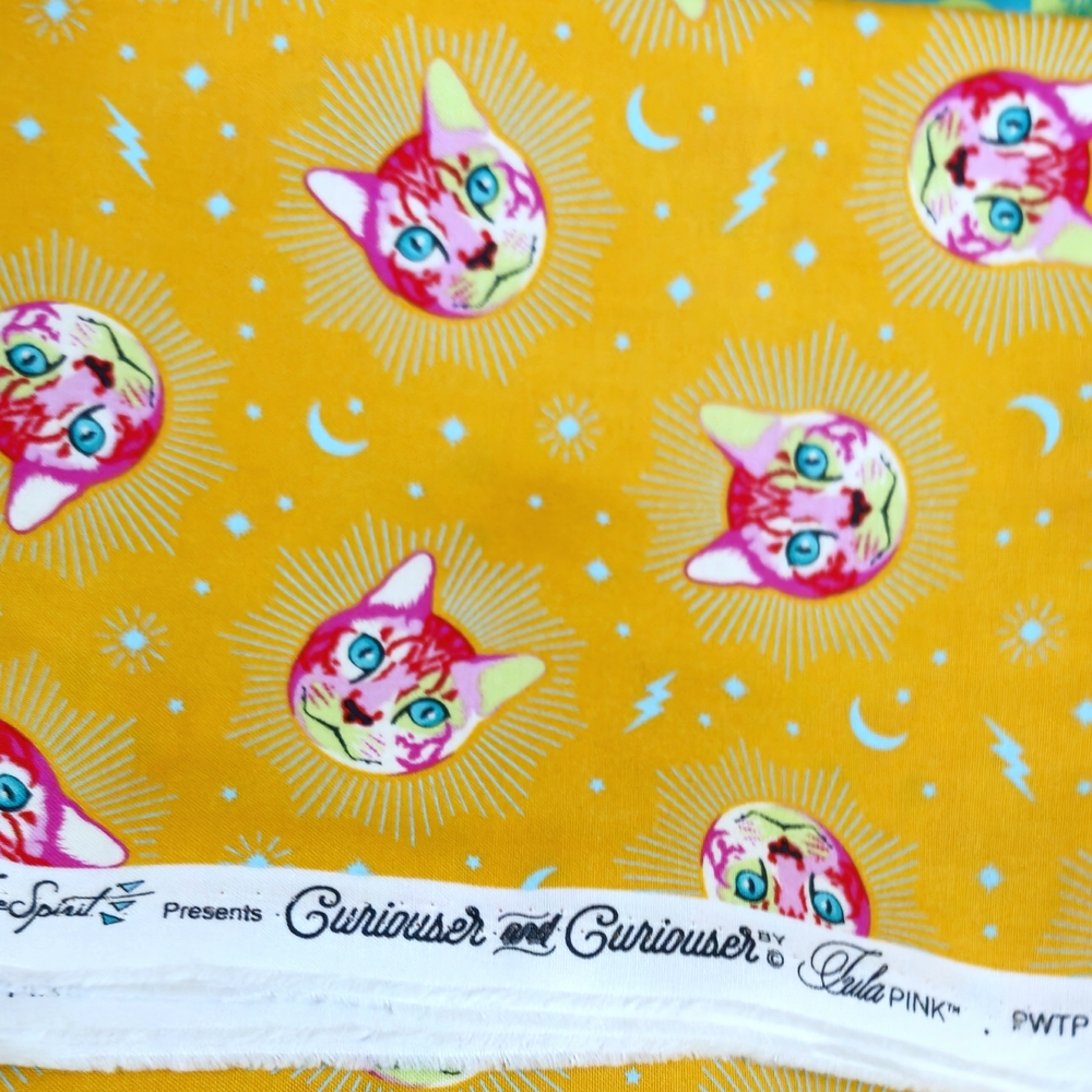 Curiouser & Curiouser Cat Fabric - Yellow